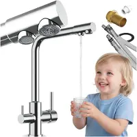 Granitan - Küchenarmatur - Wasserhahn Küche Höhe 33 cm - Mischbatterie Chrom - 3-Wege