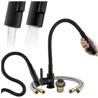 Granitan - Küchenarmatur - Wasserhahn Küche Höhe 68 cm - Mischbatterie Schwarz - Messing - RENO