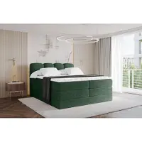 ALTDECOR Boxspringbett - H3/H4 Matratze und Topper - NINA KING - 200x200 - Grün - Doppelbett, Boxbett, Polsterbett mit Bettkasten mit Stauraum und Kopftei