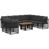 vidaXL Gartensofa-set 11 stk. Schwarz und Dunkelgrau Poly-Rattan