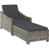 vidaXL Sonnenliege mit Dunkelgrauer Auflage Poly Rattan Grau