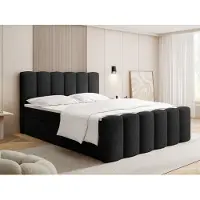 WFL GROUP Boxspringbett mit Bettkasten – Polsterbett 140 x 200 cm mit H4 7-Zonen-Taschenfederkernmatratze & 5 cm Komfort-Topper – Stauraumbett mit hohem Kopfteil – Boucle Schwarz