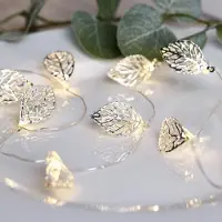 Lights4fun 20er Micro LED Lichterkette warmweiß silberne Blätter batteriebetrieb Timer Blätter Lichterkette Herbst Blätter Girlande Led Herbst Dekoration