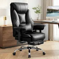 Woltu Bürostuhl Ergonomisch, Chefsessel Doppellagige Rückenlehne, Rückenlehnenverstellung, Polyurethan: Schwarz Farbe: Schwarz