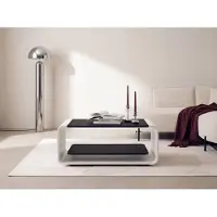 WFL GROUP Couchtisch 100 x 50 cm mit Schwebender Ablage in Weiß – Moderner Wohnzimmertisch mit Abgerundetem Metallgestell in Weiß & Versteckten Rollen – EU