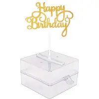 Torribaly Kuchen-Spardosen-Set, Ziehform, Kuchen-Geldautomat mit goldenem Glitzer-Aufsatz „Happy Birthday“