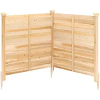 Costway 2-tlg. Gartenzaun, Steckzaun 119x115,5cm(L x H), Sichtschutzzaun mit 3 Pfosten, dekorativer Holzzaun für Mülltonnen, Zaun freistehend Natur