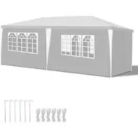 Peviasot Pavillon 3 x 6 m Weiß Partyzelt Gartenpavillon mit Seitenteilen Stecksystem