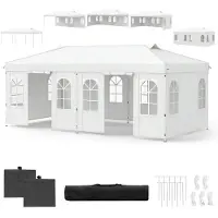 KOMFOTTEU Pavillon, 3 x 6 m Pop up Partyzelt höhenverstellbar, Faltpavillon mit 6 Seitenwänden & Fenstern, Gartenzelt mit Sonnenschutz, Faltpavillon mit Tragetasche & Reflexstreifen (Weiß)