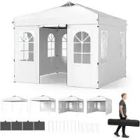 KOMFOTTEU Pop Up Pavillon 3 x 3 m, höhenverstellbarer Gartenpavillon mit 4 Seitenwänden (Weiß)
