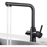 Famanu Küchenarmatur 3-in-1 mit 360° Drehung und Matt Schwarz - Zwei Hebel für gefiltertes Wasser