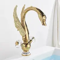 StarTech.com Luxus Badezimmer Armatur im Europastil - Waschtischarmatur - Aufsatzmontage - Einlochmontage - Messing - Zweigriffmischer für Warm- und Kaltwasser - Kristallgriff - Blau-weißer Porzellanfuß - Gold