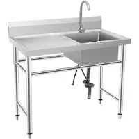 Markenlos Edelstahl Spülbecken mit Arbeitstisch und Mischbatterie, 1 Becken, freistehender Profi Spültisch, 100x60x93cm, multifunktionaler Waschtisch rechts für Küche, Wäsche und Garage