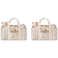 Torribaly 2X Windelkorb mit Blumenmuster, Stilvoller Aufbewahrungskorb Fürs Kinderzimmer, Geschenk Zur Babyparty, Babyartikel, Beige mit Blumenmuster