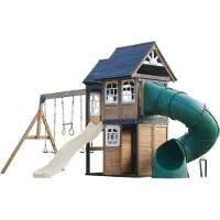 Axi Noud Spielturm aus Holz mit 2 Schaukeln & Rutsche in Creme Weiß & Röhrenrutsche | XXL Spielhaus / Spielplatz für Kinder mit Klettergerüst & Trapez | Schaukelgerüst für den Garten