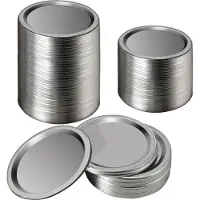 Torribaly 100 StüCk Weit Hals 86 MM Einmachglas und Einmachen Deckel, Wiederverwendbare Auslaufsicher Teilt-Art Silber Deckel mit Silikon Dichtung Ringen