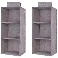 Torribaly 2X Kleider Schrank Hängende Aufbewahrungs Tasche Zwischen Schicht Schubladen Typ Kleider BüGel Halter Tragbarer Organisator Hängend (3 Schichten)