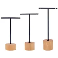 Torribaly 3-Teiliger T-Bar-OhrringstäNder mit Holzsockel, Schmuckhalter zum AufhäNgen, Schmuck-Organizer für Fotografie-Requisiten A