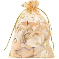 Semoic 100 Stücke 9x12 cm Sheer Kordelzug Herz Organza Schmuck Beutel Hochzeit Weihnachten Favor Geschenk Taschen (Gold)