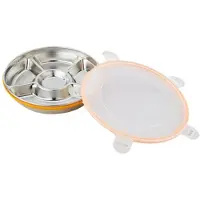 Semoic Geteiltes Serviertablett mit Deckel, Snack-Obst-GemüSe-Tablett, Edelstahl, 5 FäCher, Platte, Snackboxen, BehäLter