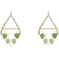 ISTOVO 2X Makramee-Wandregal zum Aufhängen - Boho-Wand-Pflanzenregale mit Handgefertigten Gewebten Blättern, Rustikales Aufbewahrungsregal Aus Holz
