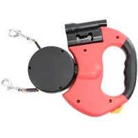 Tlily Automatisch Einziehbare Doppel-Hundeleine mit Taschenlampe, Kotbeutelbox, Roulette, Doppelseitigem Zugseil, Haustier- und Hundebedarf, Rot