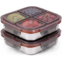 Exogio 2er-Pack Edelstahl-Snackbehälter mit Luftdichten Deckeln, 4-Teilige Vorratsdosen