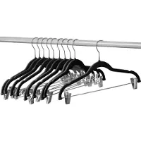 Tlily 10Er Pack Kleiderbügel mit Clips Schwarze Samt Kleiderbügel Verwendung für Rock und Kleiderbügel Hosen Kleiderbügel Ultra Thin No Slip