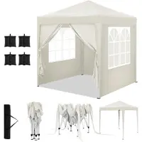 Woltu Pavillon faltbar 2x2m mit 4 Seitenteilen und 4 Sandsäcke, UPF 50+ UV Schutz, höhenverstellbar : Beige Farbe: Beige