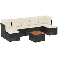 vidaXL 8-tlg. Garten-Sofagarnitur mit Kissen Schwarz Poly Rattan