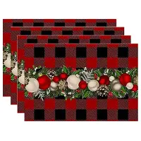 Torribaly 4 Stück Weihnachtsbäume, Schnee, Rosa, Weihnachts-Tischsets, Winter-Tischsets für Küche, Esszimmer, Dekoration E