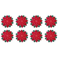 Typecat 8X Urlaub Weihnachten Bestickte Tischsets Applikation Weihnachtsstern Tischsets Weihnachtsblumen Tischset für Tischdekoration A