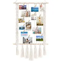 Torribaly Hängendes Fotodisplay mit 30 Holzklammern, Makramee-Wandbehang-Bilderhalter, Collage-Bilderrahmen für Boho-Dekor