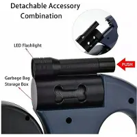 Tlily Automatisch Einziehbare Doppel-Hundeleine mit Taschenlampe, Kotbeutelbox, Roulette, Doppelseitigem Zugseil, Haustier- und Hundebedarf, Schwarz
