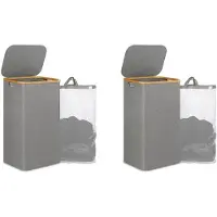 Torribaly 2X 110L WäSchekorb mit Griff und Deckel, Zusammenklappbarer Korb-Organizer mit Herausnehmbarer Innentasche für Kleidung, Spielzeug, Grau