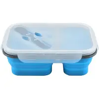 ISTOVO Faltbare Silikon-Bento-Box, Mikrowellengeeigneter Lunchbehälter, Blau