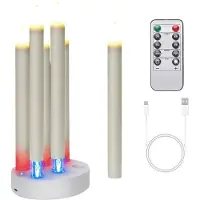 Semoic Wiederaufladbare, Flammenlose Spitzkerzen, 6 Stück, LED-Stabkerzen mit Flackerfunktion, Inklusive Ladestation und Fernbedienung mit Timer