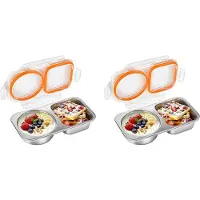 Typecat 2X Snackbehälter Aus Edelstahl, 400 Ml, 2-Fächer-Snackbox mit Deckeln, Luftdicht, Auslaufsicher, Wiederverwendbar, Bento-Box