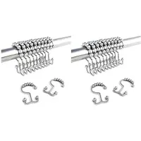 Typecat Duschvorhang-Hakenring, Rostfreier Doppelrollen-Duschhaken Aus Metall, für Duschvorhang, 24Er-Set Silberweiß