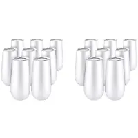 Typecat 16 Packungen ChampagnerflöTen Weinbecher Ohne Stiel, 6 OZ Doppelisolierter Wein Becher mit Deckel Cocktail Becher Weiß