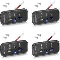 Torribaly 4X 3-Port 12-V-USB-Steckdosenladegerät, PD3.0 Typ C, QC 3.0 USB A und 2,4 A USB A Schnellladegerät-Buchsenadapter für Auto Marine