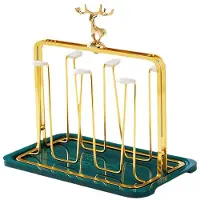 Tlily Dekoratives Getränkehalter-Set Aus Eisen im Nordischen Rentier-Design - Glashalter, Abtropfgestell, Umgedrehtes Glastablett