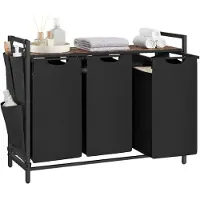 Vasagle Wäschekorb mit Ablage 120 L, 92,5 x 33 x 72 cm, Schwarz Braun BLH301B01