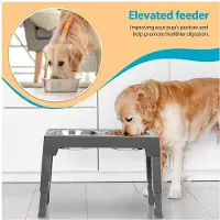 Semoic Erhöhter Hundenapfständer, Verstellbarer Erhöhter Futterspender für Haustiere mit Edelstahlnäpfen, Rutschfester Boden