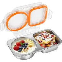 Typecat Snackbehälter Aus Edelstahl, 400 Ml, 2-Fächer-Snackbox mit Deckeln, Luftdicht, Auslaufsicher, Wiederverwendbar, Bento-Box