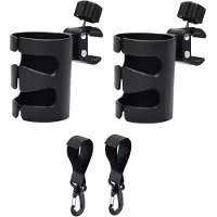 Semoic Set mit 2 Kinderwagen-Getränkehaltern, Inklusive 2 Haken, Universell, Verstellbar, 360 Drehbar, für Kinderwagen und Rollstühle