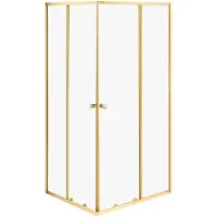 Beliani Duschkabine Gold Hartglas u. Aluminiumprofile 90x90 cm Rechteckig 190 cm Hoch mit 2 Schiebetüren Doppeltür Klarglas Modern Duschabtrennung