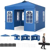 KOMFOTTEU Pop Up Pavillon 3 x 3 m, höhenverstellbarer Gartenpavillon mit 4 Seitenwänden (Blau)