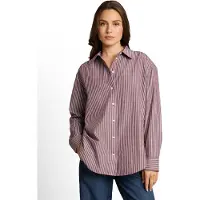 Tom Tailor Hemdbluse "Loose", Damen, Gr. 40, braun (preppy plum weiß stripe), Obermaterial: 50% Baumwolle, 50% Lyocell, regular fit Po-bedeckend, Manschette, Blusen Hemdbluse, mit Manschetten