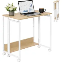 Relaxdays Schreibtisch klappbar, 6 Rollen, Computertisch, platzsparend, HBT: 75x60x50 cm, Laptoptisch, Holz, natur-weiß